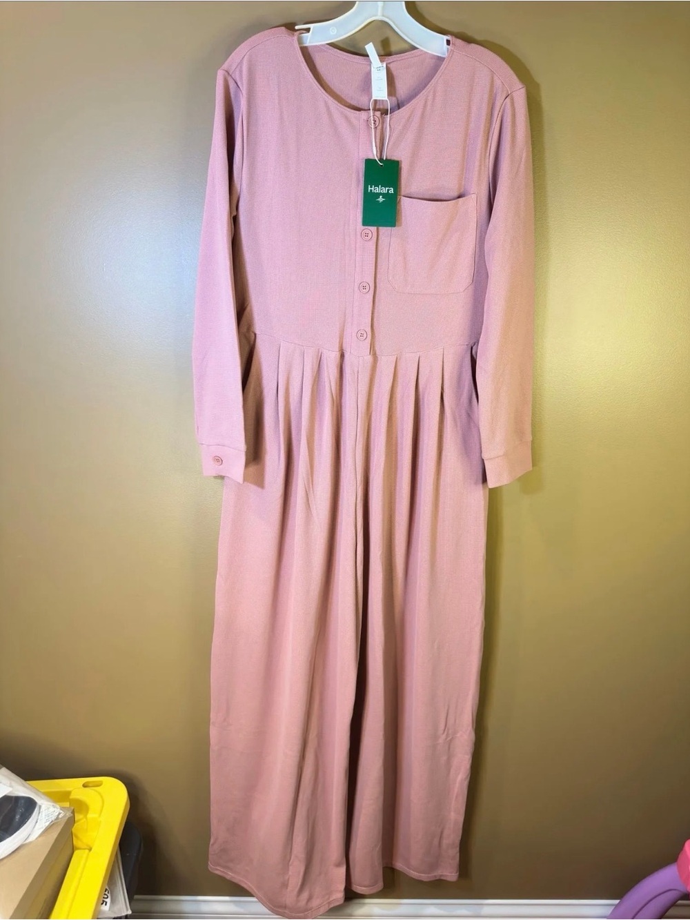 Halara Waffle Knit Long Sleeve Jumpsuit Pink Size Medium